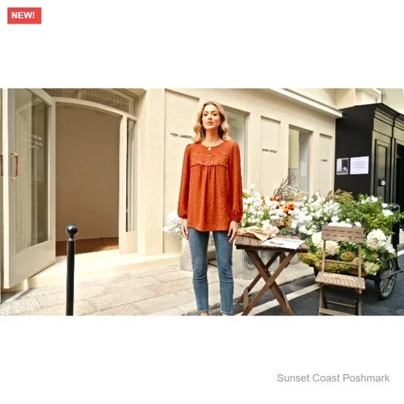 Swiss Dot Puff Sleeve Boho Top in Cream Crochet Lace Edges Coquette Spring New - Picture 7 of 7